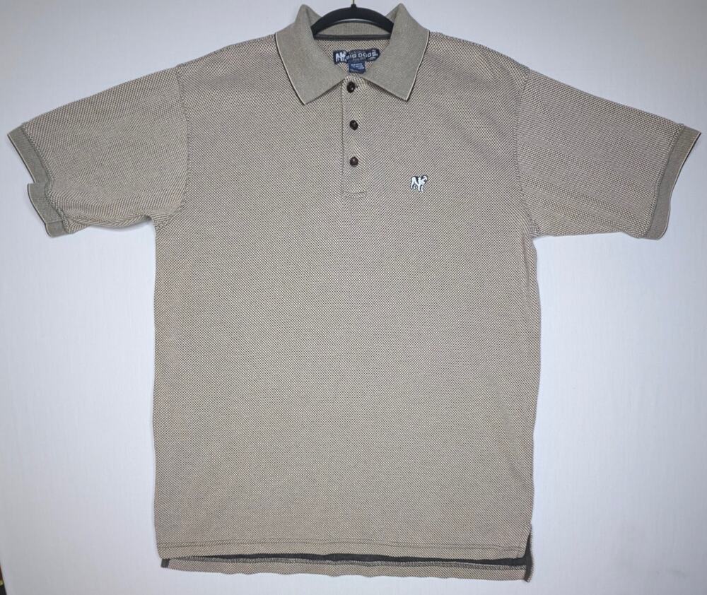 BIG DOGS Polo Shirt Mens Large L Tan Brown Micro Knit Pattern Short Sleeve Golf